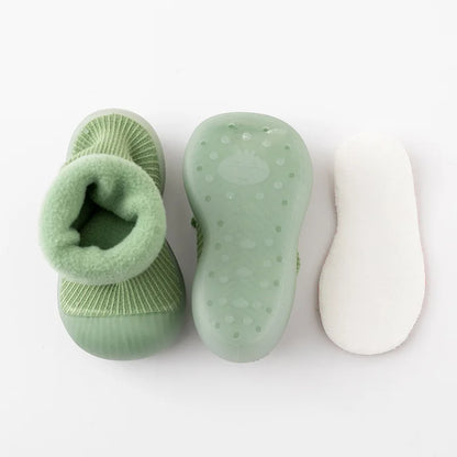 Green baby socks shoes with removable insole